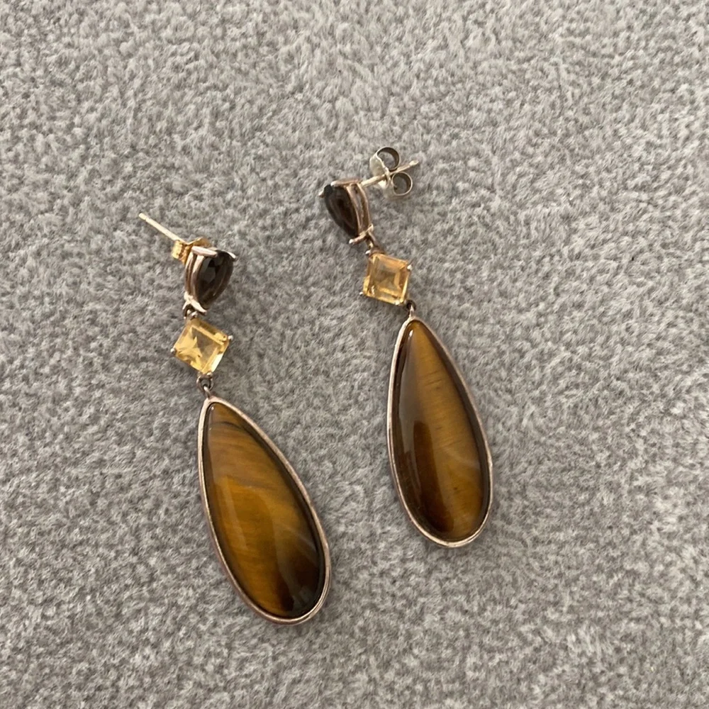 Tigers eye Necklace 16” / .925 Drop Earrings 2” & Stretch Bracelet Set